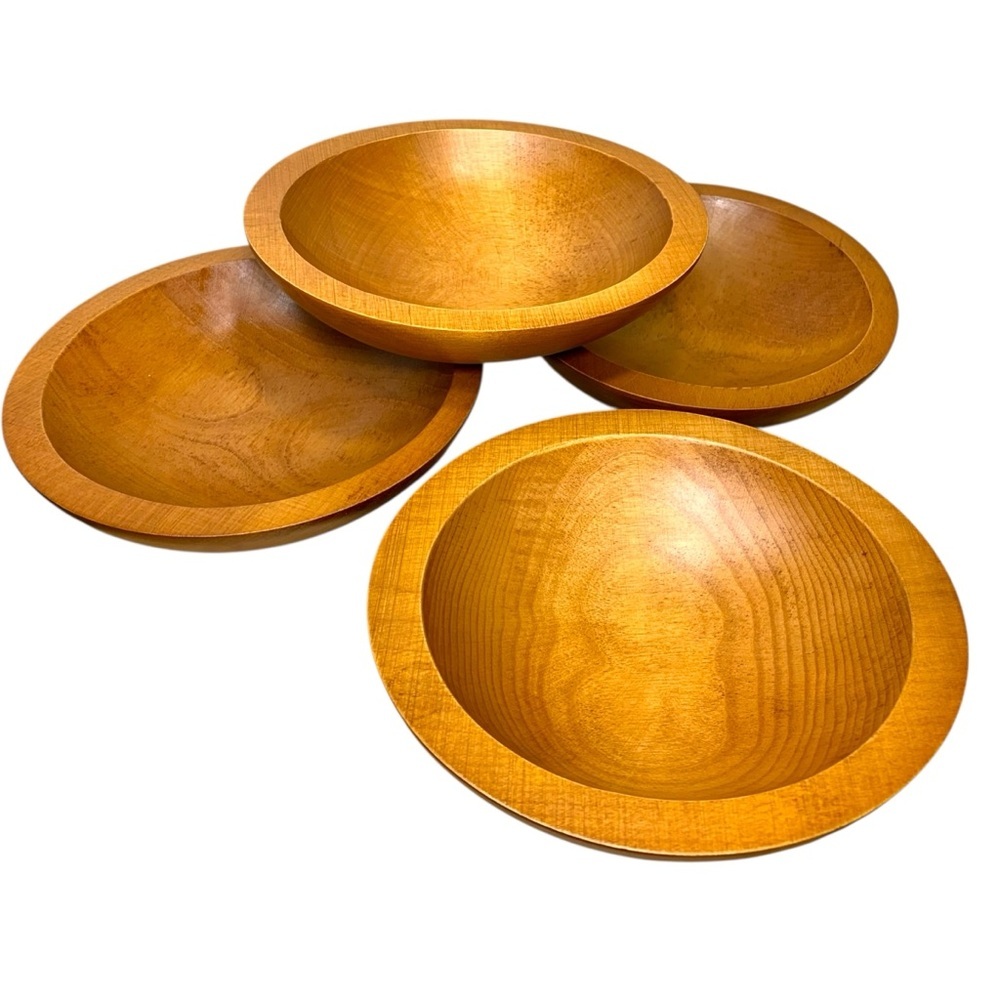 VTG 70s Baribocraft Small Oval Wood Serving Bowl Rustic Set 4 Handcrafted Canada